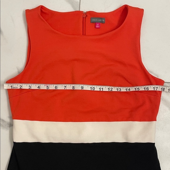 Vince Camino Colorblock Sleeveless Dress - Orange/Black/Cream Crew Neck Size 10 - Picture 8 of 11